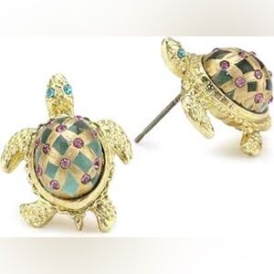 Betsey Johnson Gold and Green Turtle Earrings